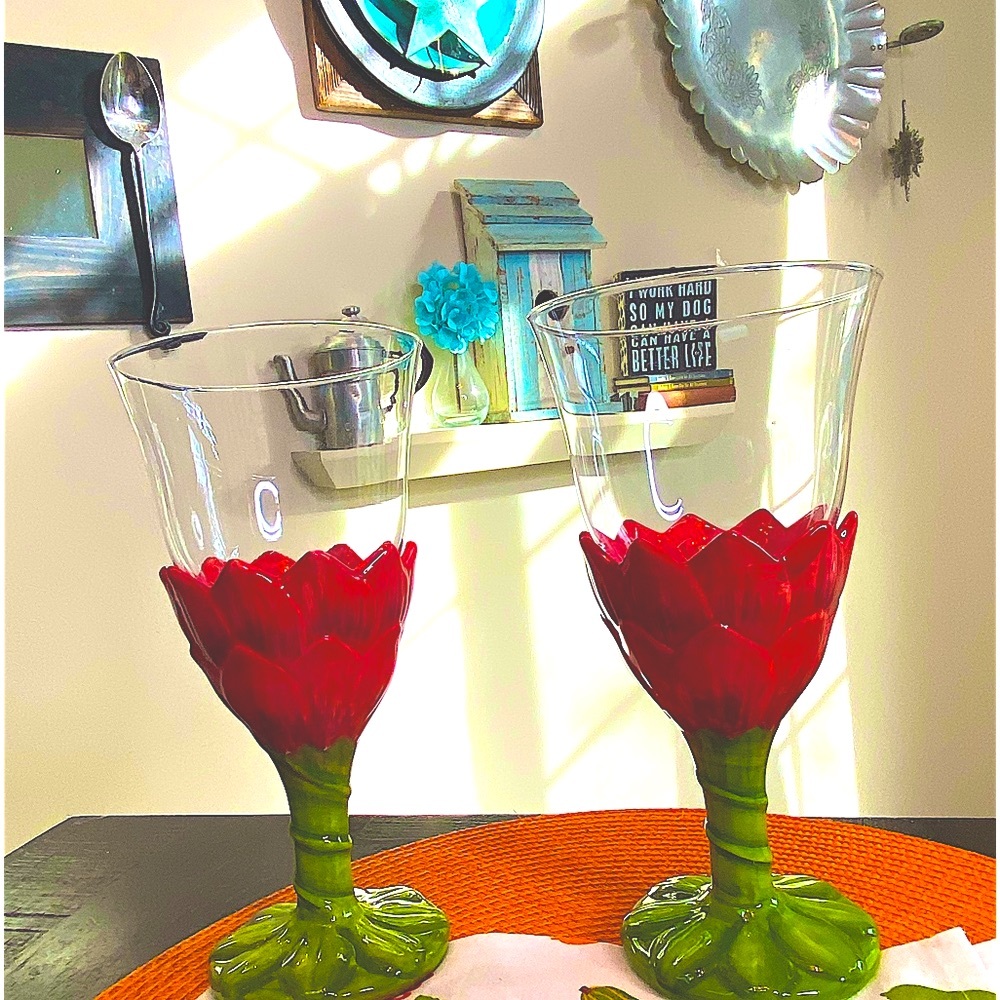 222 fifth, Dahlia Water Glasses/Goblets, Ceramic & Glass, Set of 2 - Picture 13 of 13